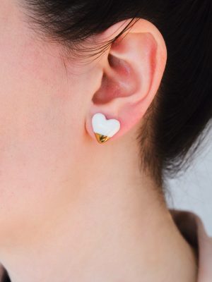 Bianca Gold Heart Porcelain Studs