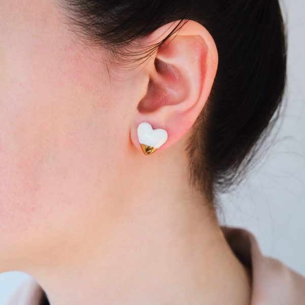 Bianca Gold Heart Porcelain Studs