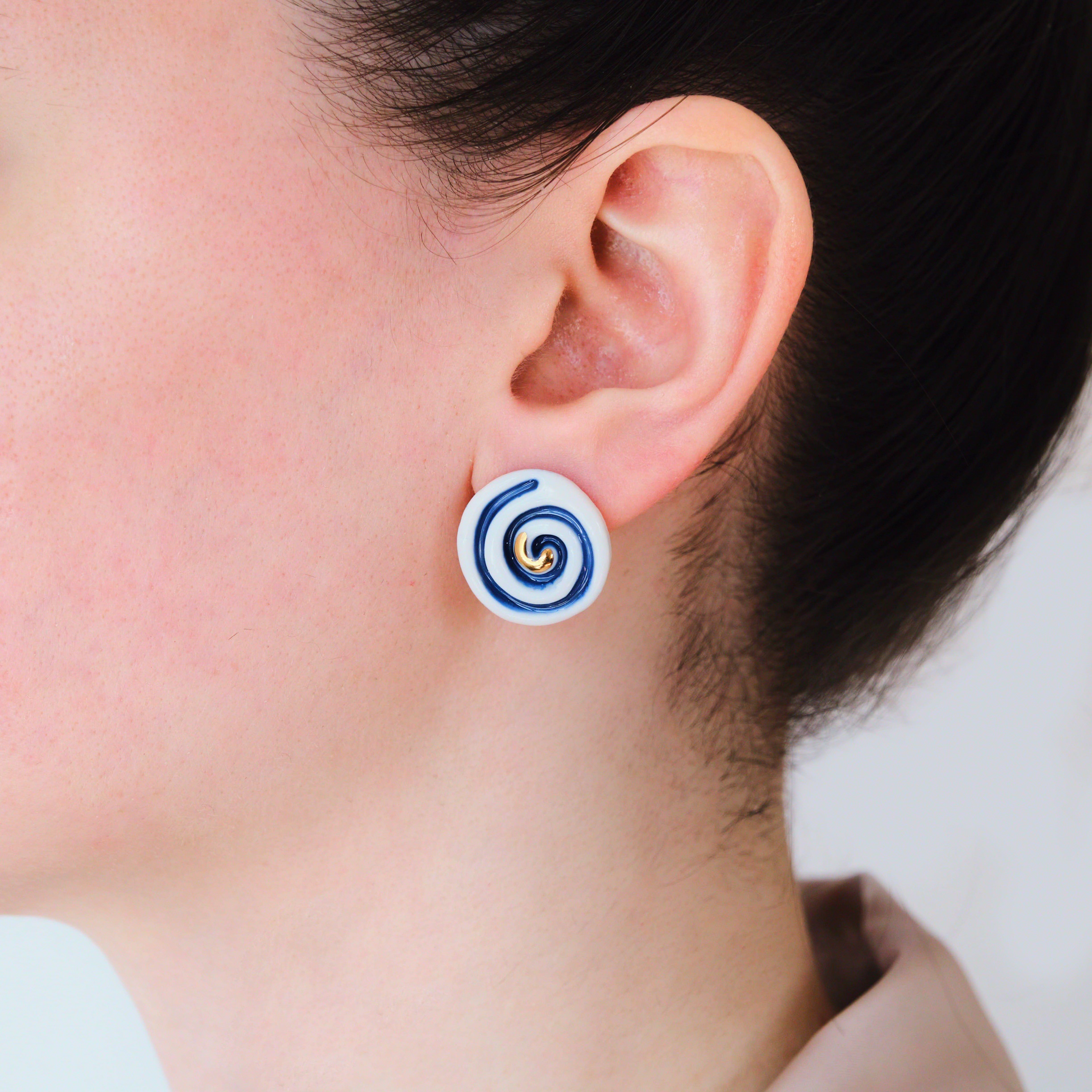 Indigo Helix Ceramic Stud Earrings